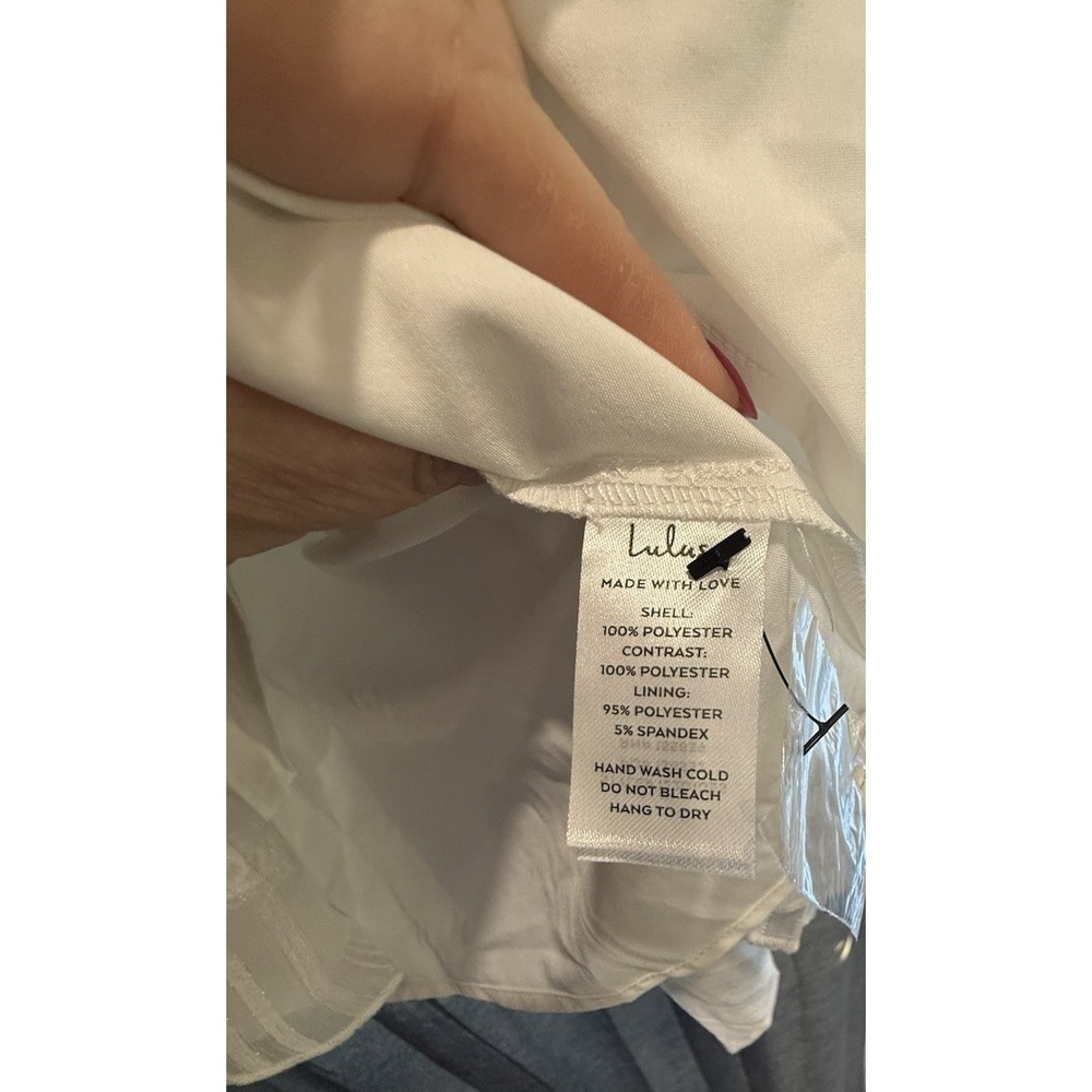 Lulu Adorable Essence White Striped Puff Sleeve Mini Dress Womans M V-neck NWT - Picture 5 of 12